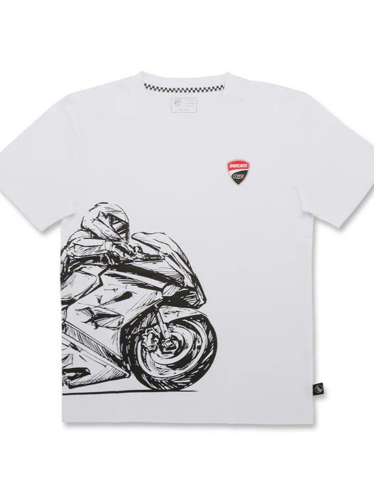 Camiseta blanca Ducati Corse con motocicleta negra para niño
