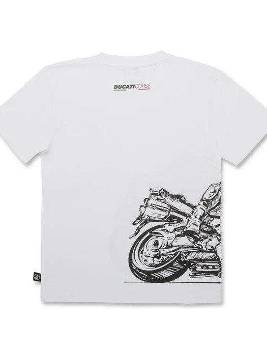 Camiseta blanca Ducati Corse con motocicleta negra para niño
