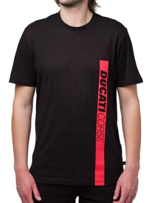 Camiseta negra Ducati Corse con línea roja para hombre